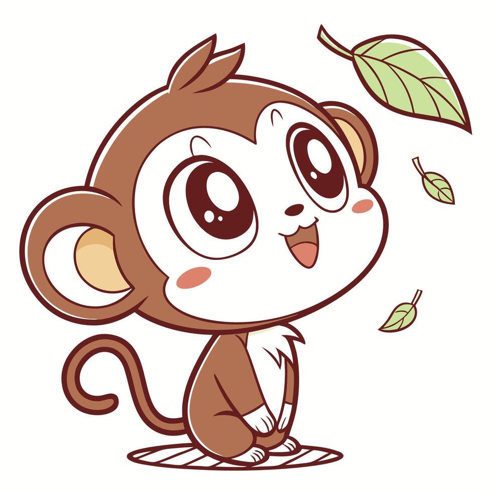 a cartoon monkey with leaves on its head vector