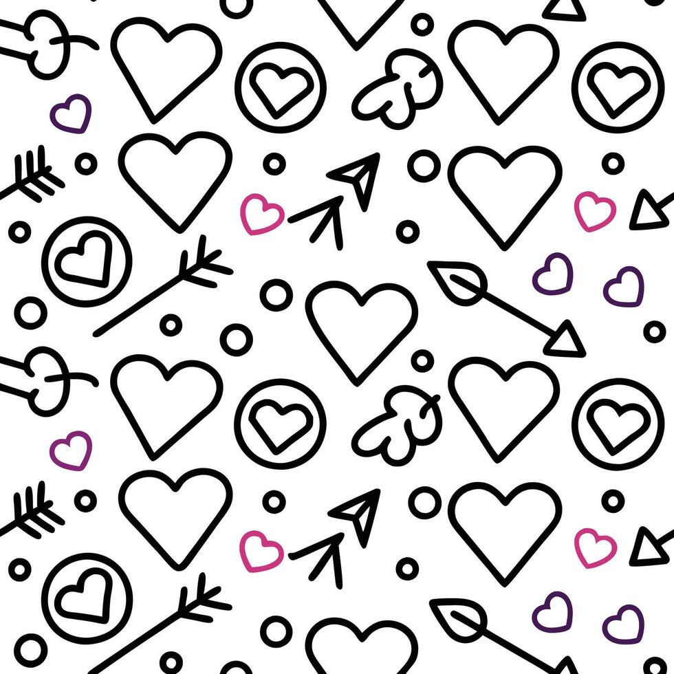 a black and white pattern with hearts and arrows vector