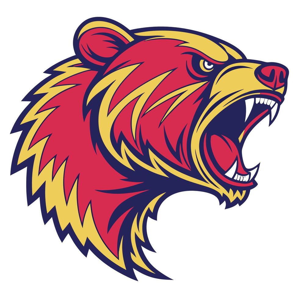 the head of a grizzly bear is shown in a red and yellow color scheme vector