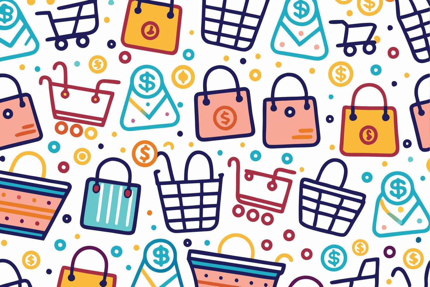 shopping bags and money icons in a seamless pattern vector