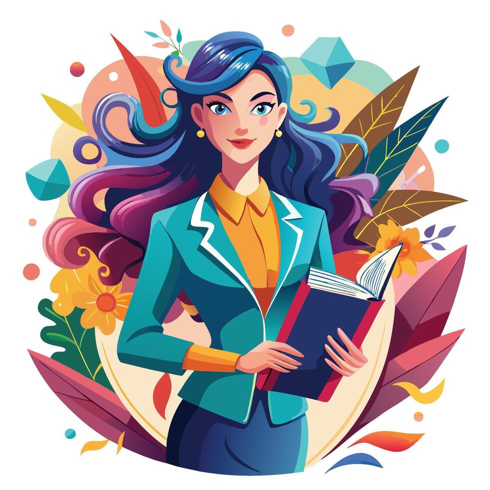 a woman in a suit holding a book vector
