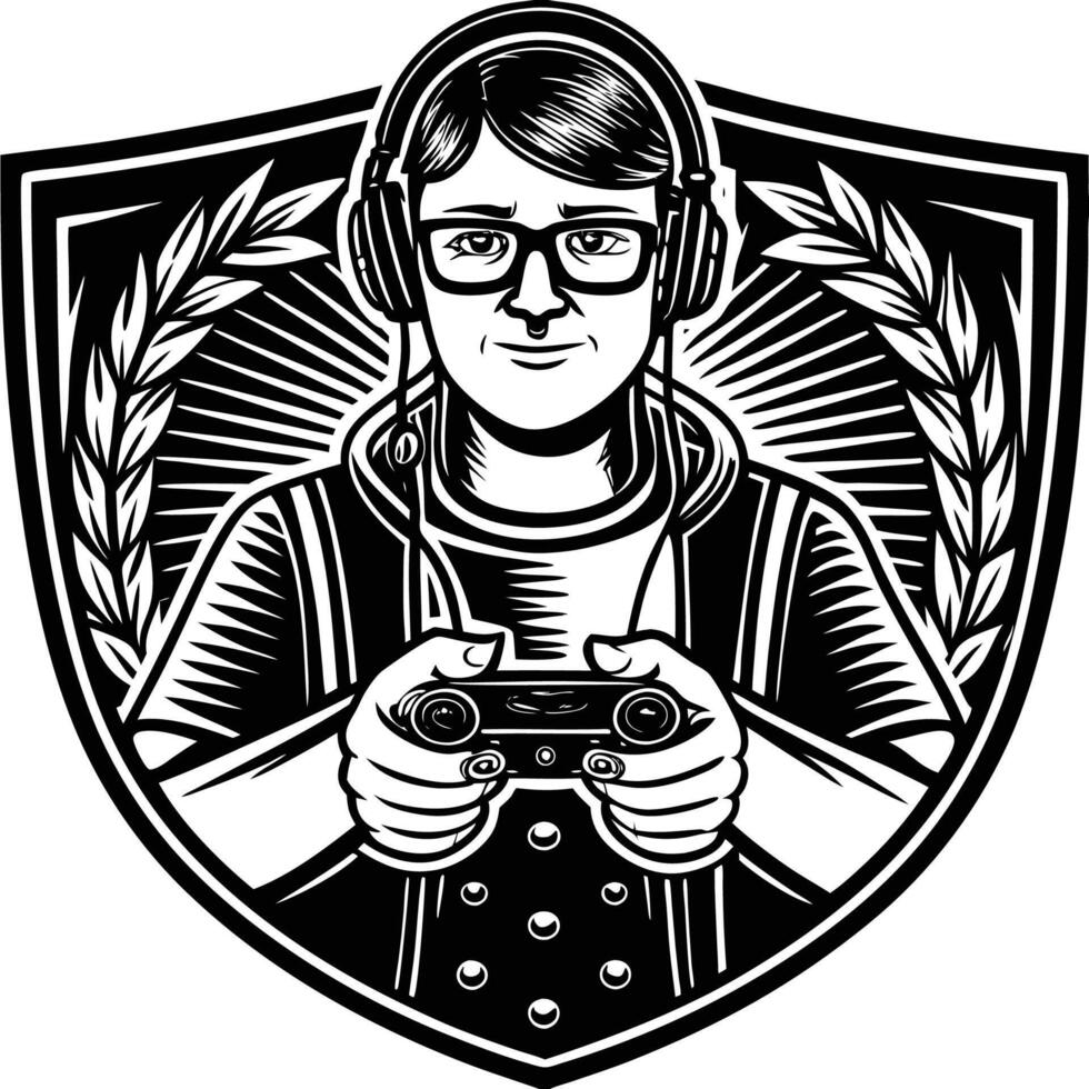 a gamer with a controller in his hand vector