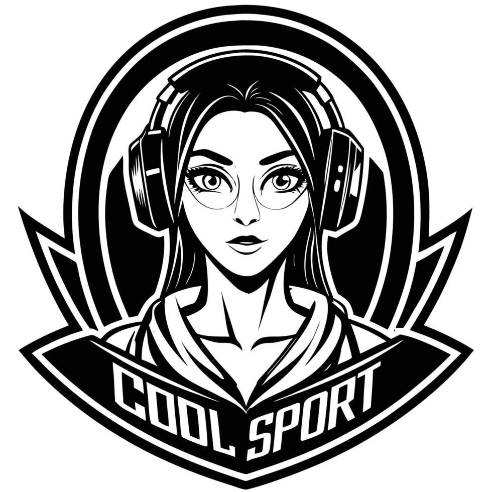 a girl with headphones and glasses in the center of a logo vector