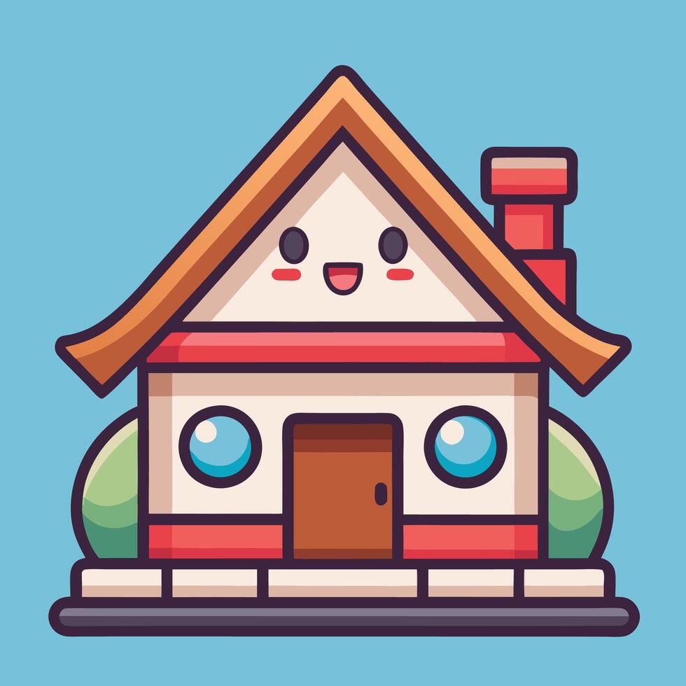 a cartoon house with a smiling face vector