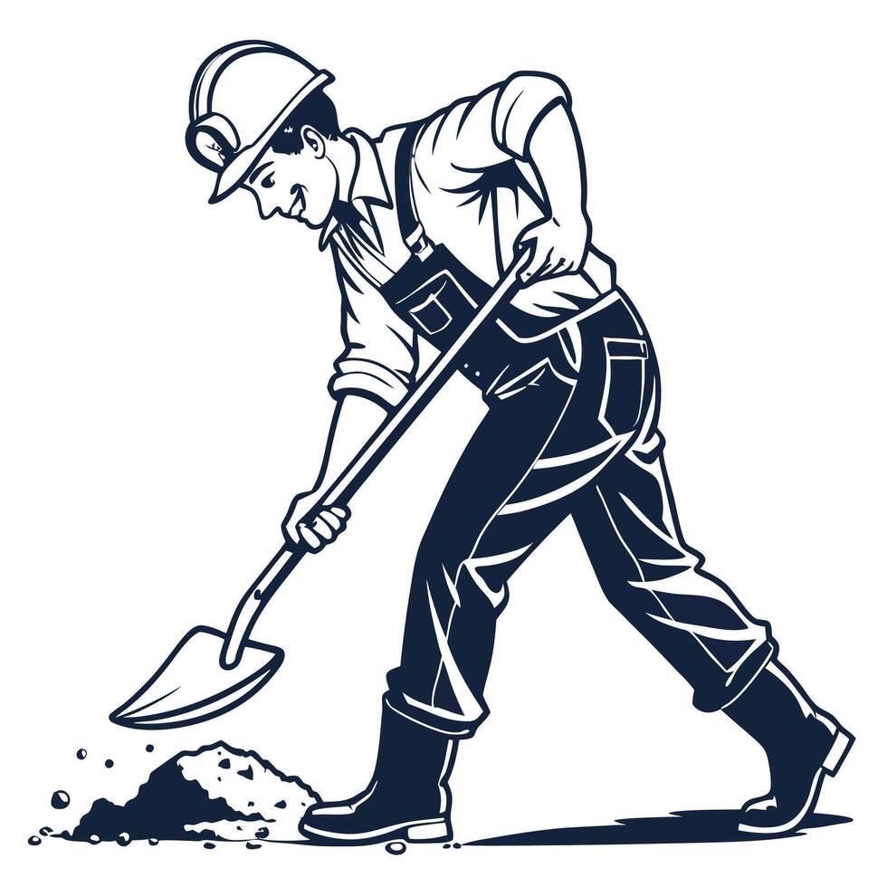 a man in overalls digging with a shovel vector
