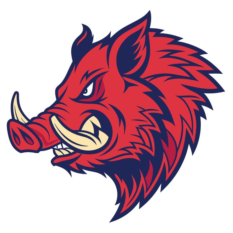 the head of a wild boar is shown in red and blue vector