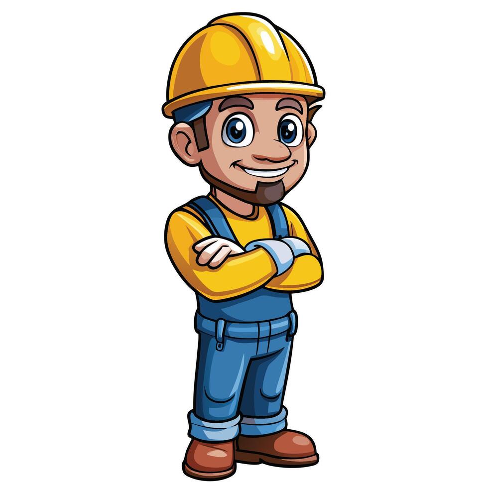 a cartoon construction worker with his arms crossed vector