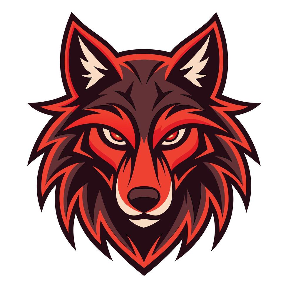 the head of a wolf is shown in red and black vector
