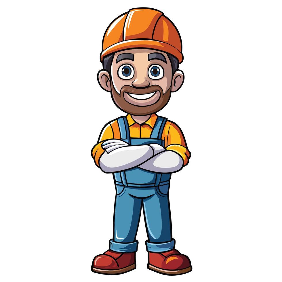 cartoon construction worker with arms crossed vector