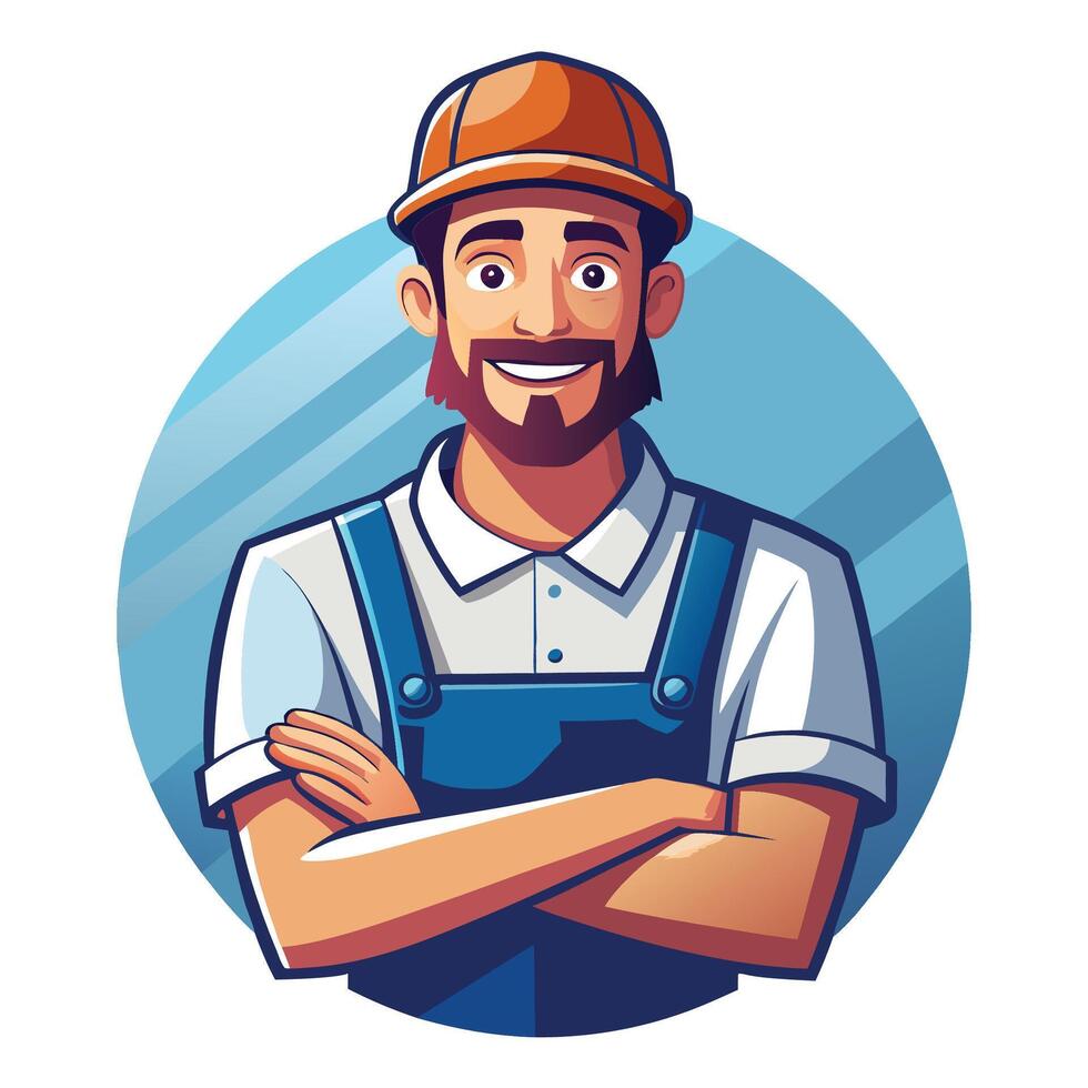 a cartoon man in overalls and hat vector