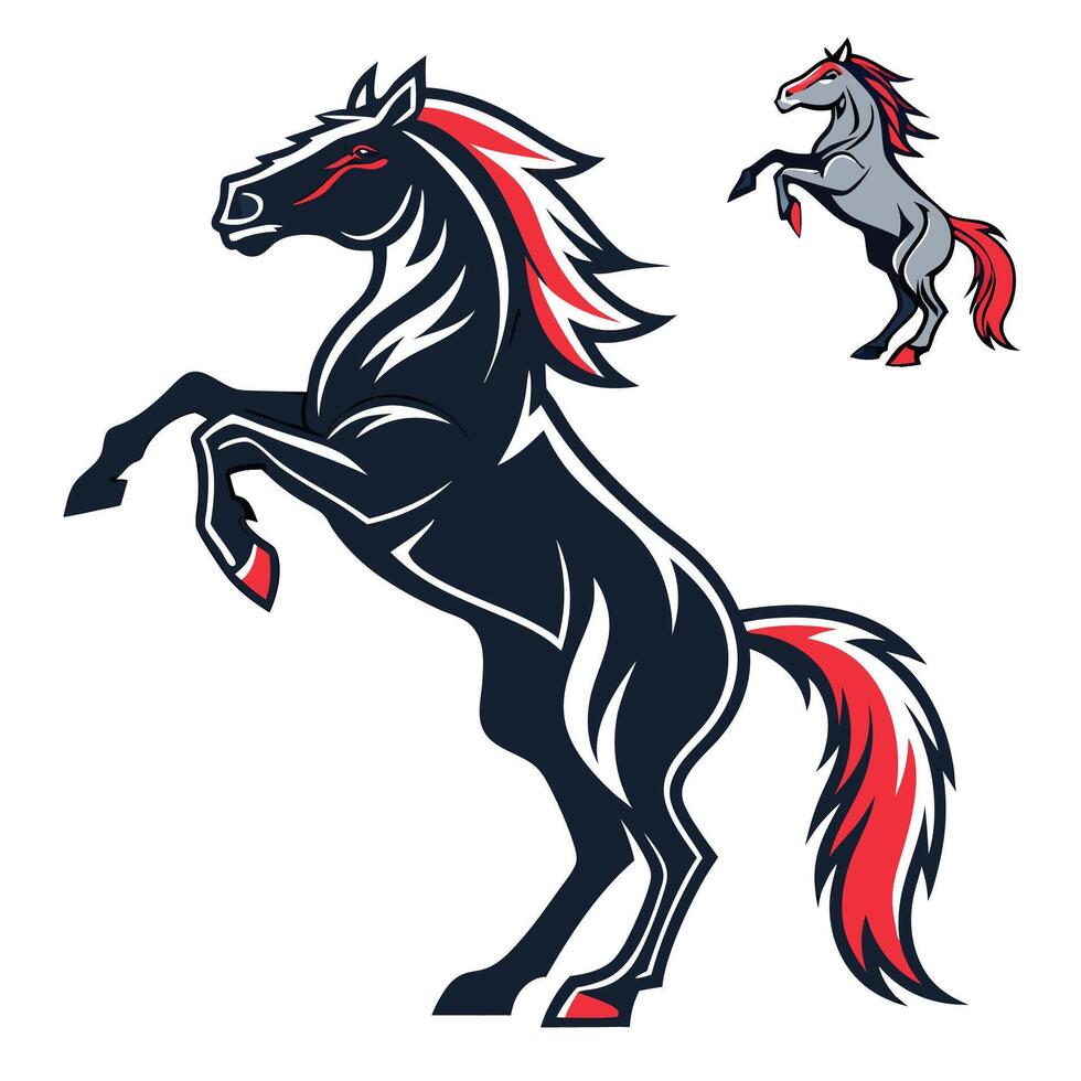horse rearing and standing illustration vector