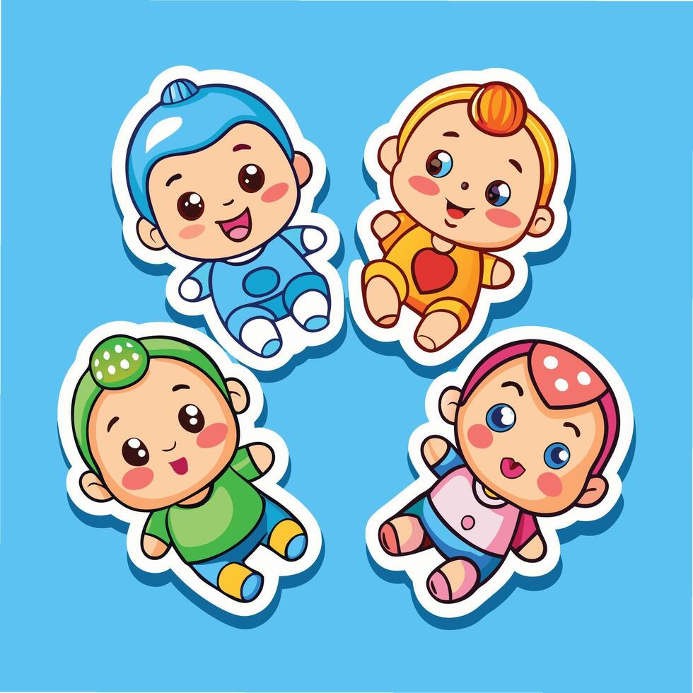 four baby stickers with different colors vector