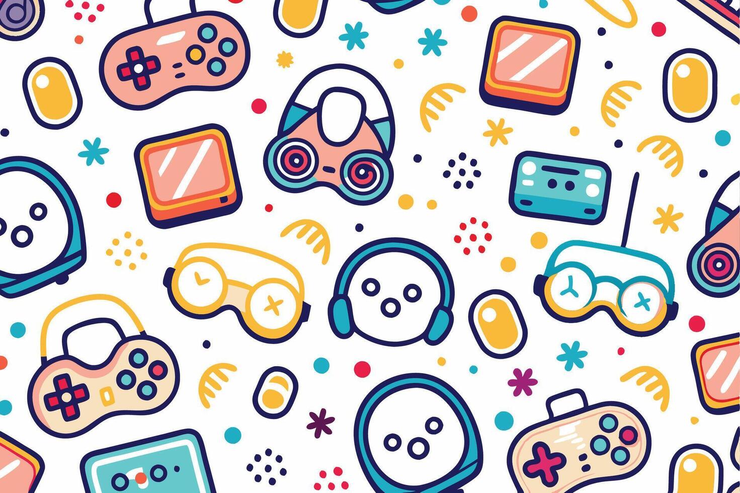 a colorful pattern with various game controllers vector