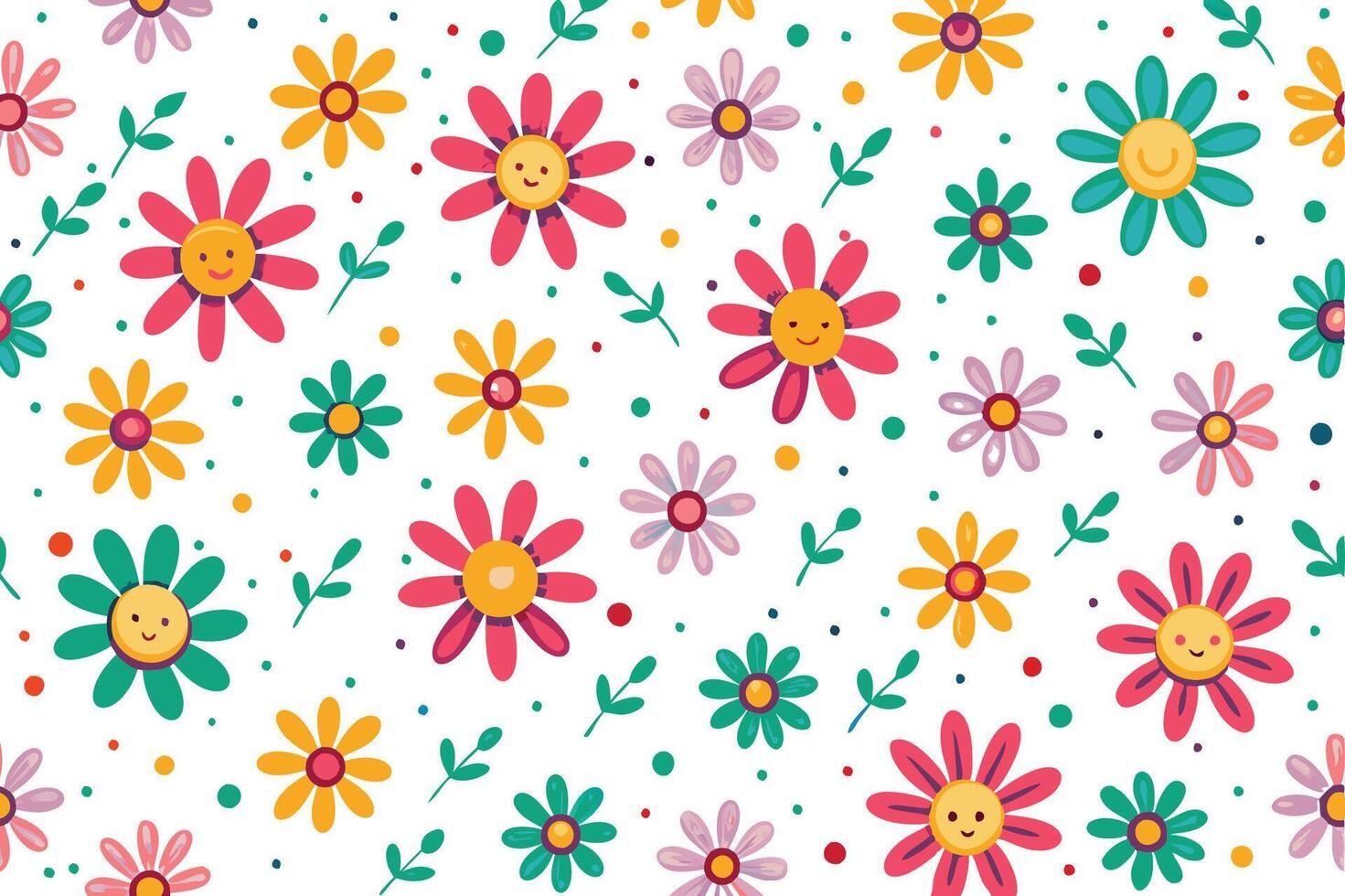 a colorful pattern with flowers and leaves vector