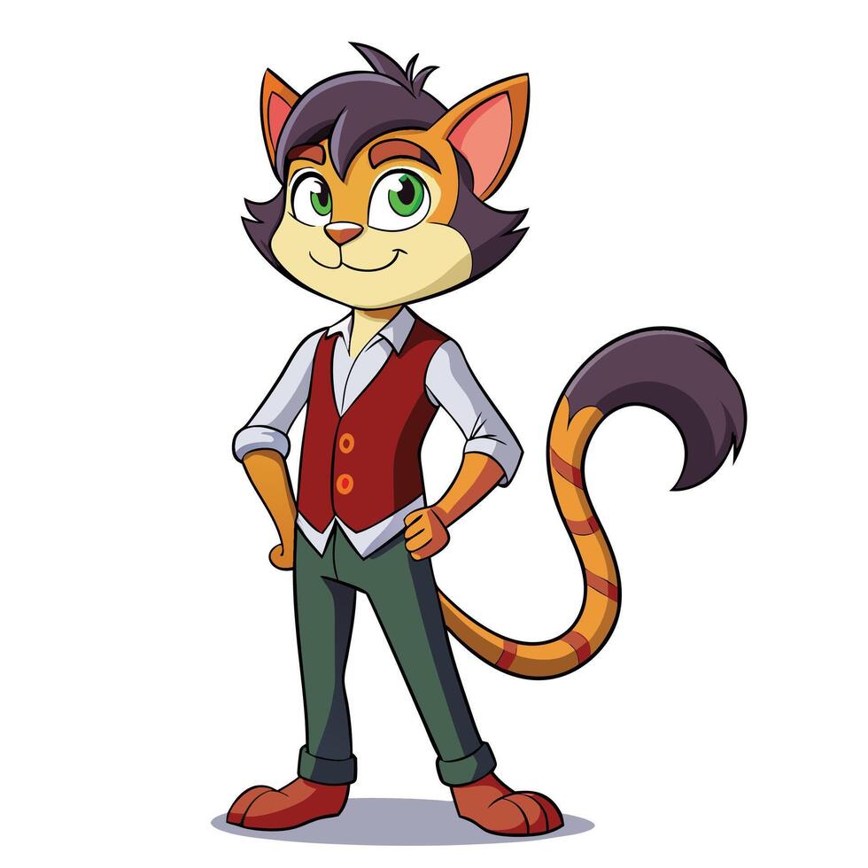 a cartoon cat in a vest and tie vector