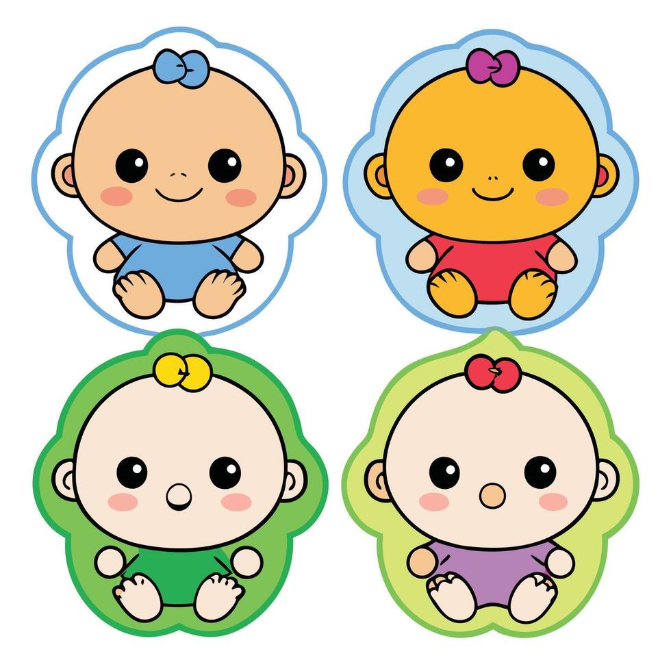 four baby stickers with different colors vector