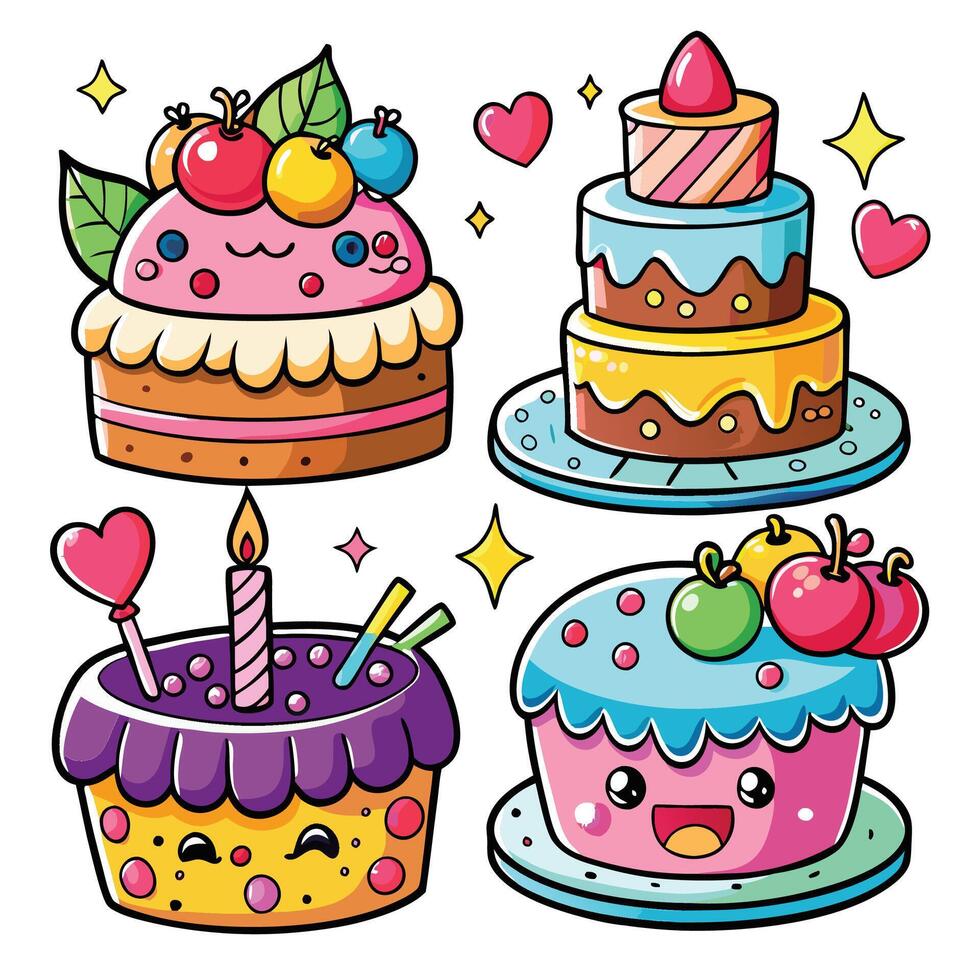 cute cake set illustration vector