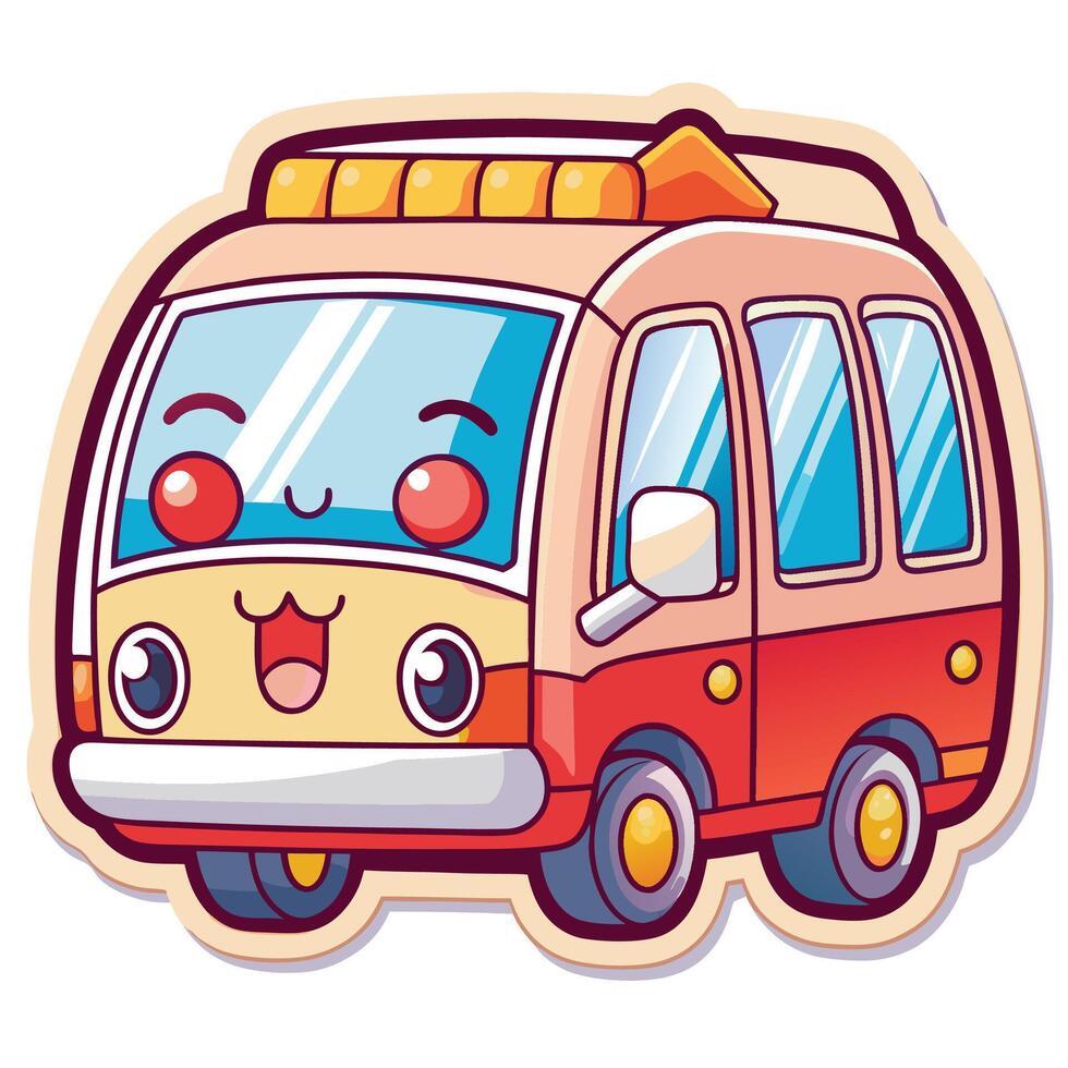 a sticker of a cute bus with a smile vector