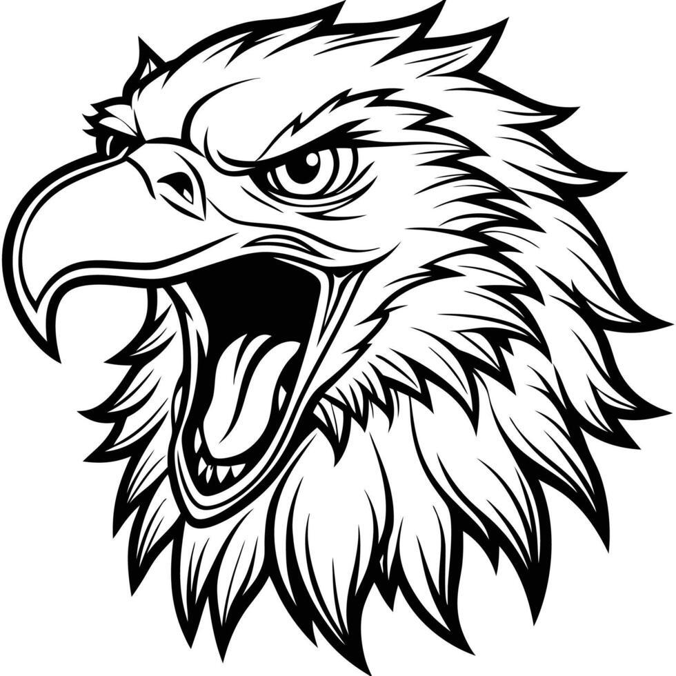 an eagle head with open mouth and open beak vector