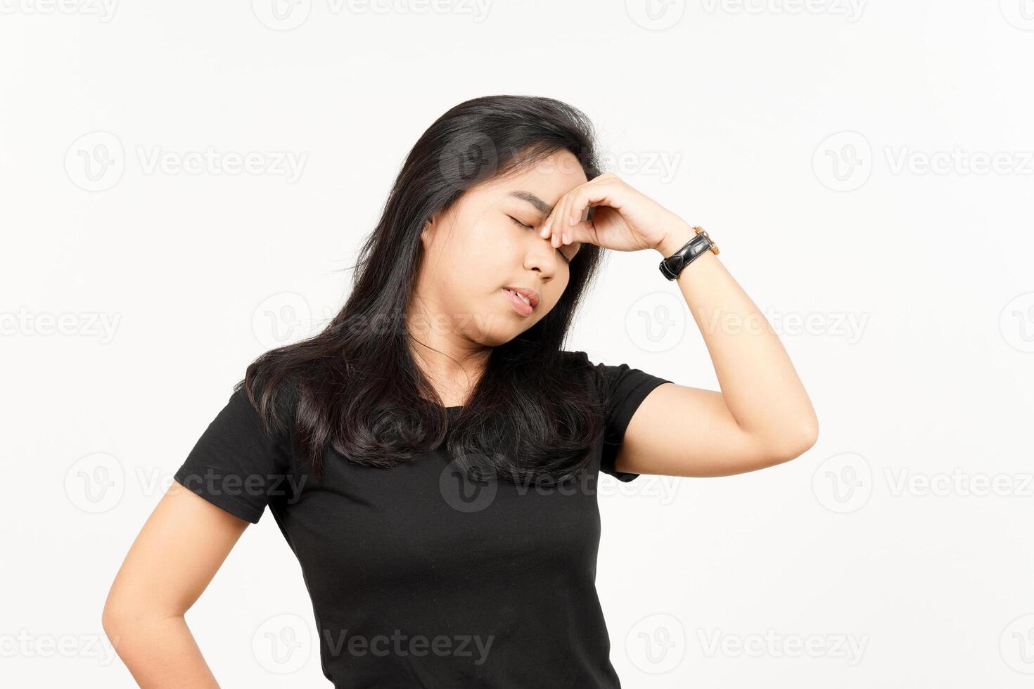 Headache gesture of Beautiful Asian Woman Isolated On White Background photo