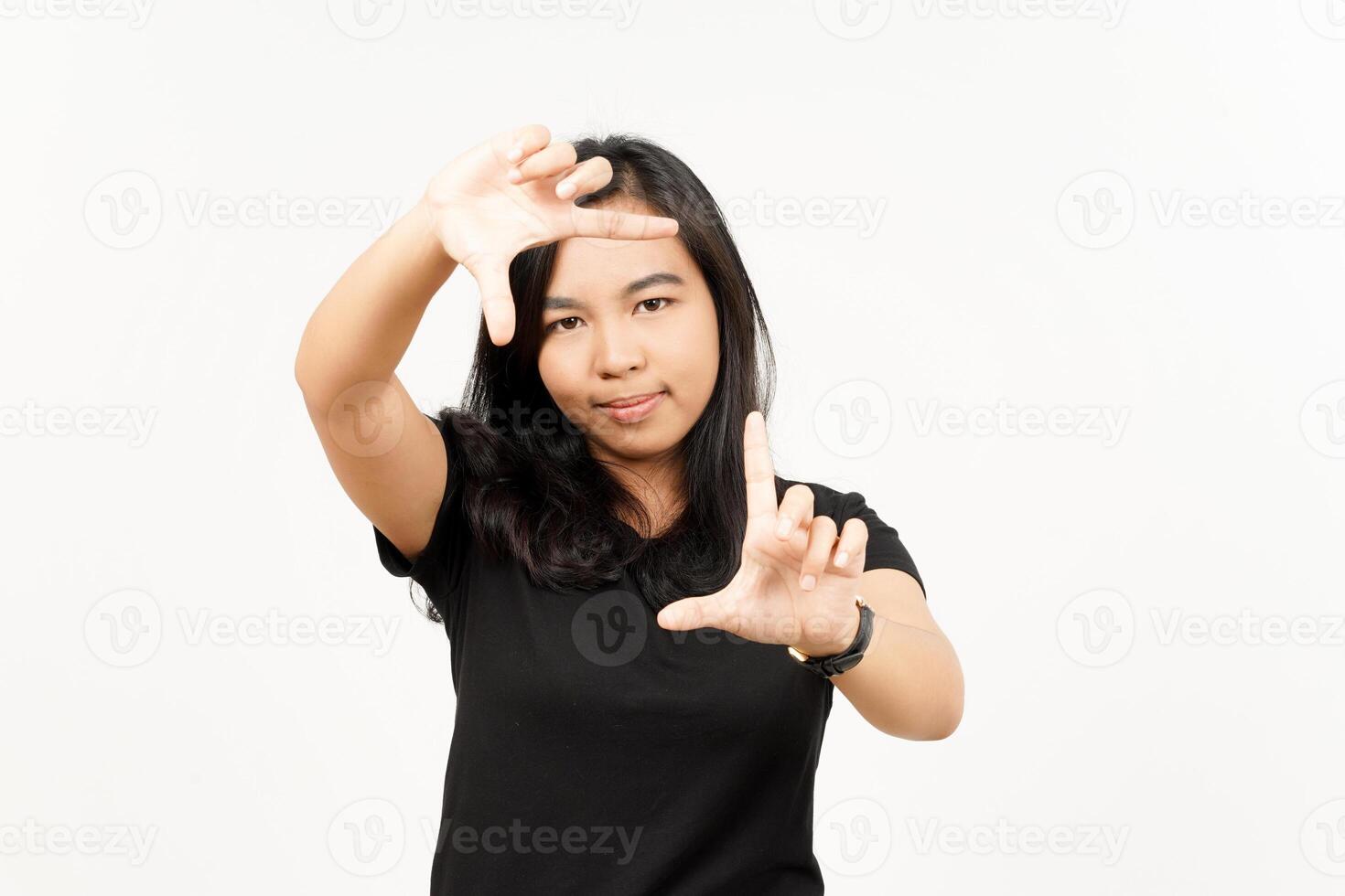Make frame with finger of Beautiful Asian Woman Isolated On White Background photo