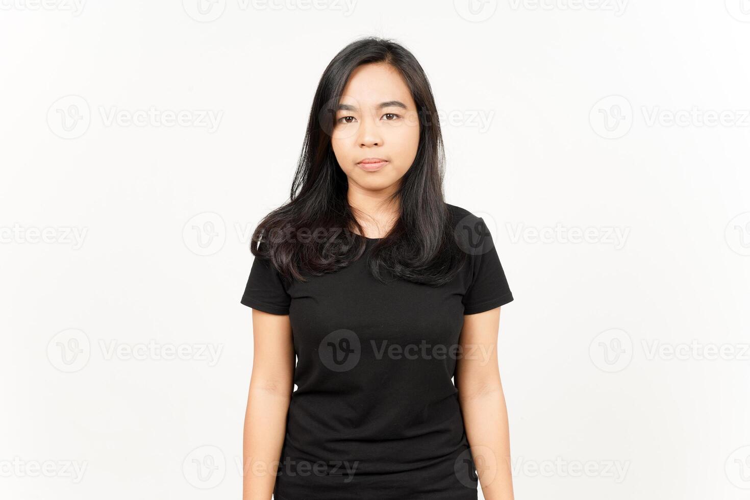 Serious face and looking at camera of Beautiful Asian Woman Isolated On White Background photo