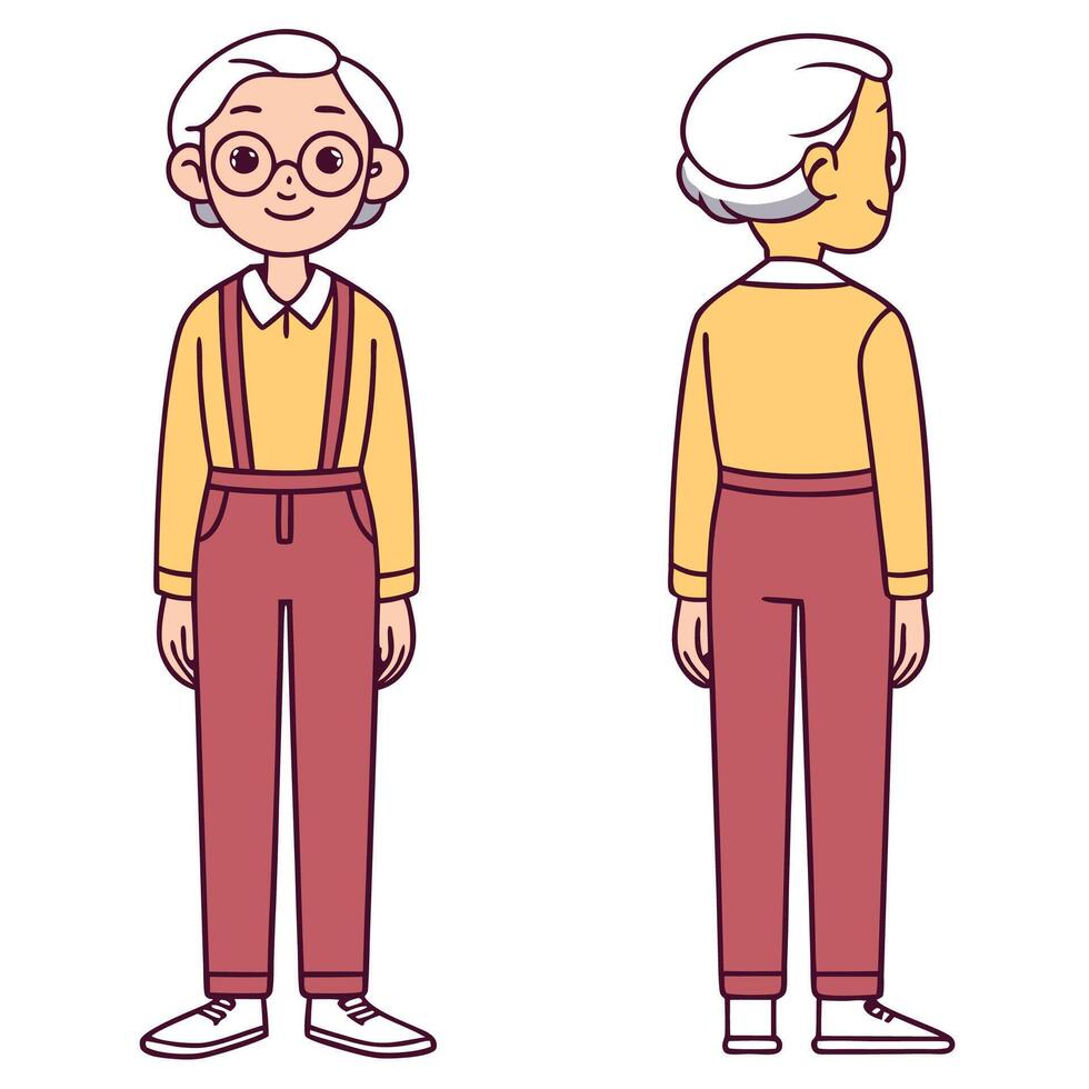 an old woman in a yellow shirt and red pants vector
