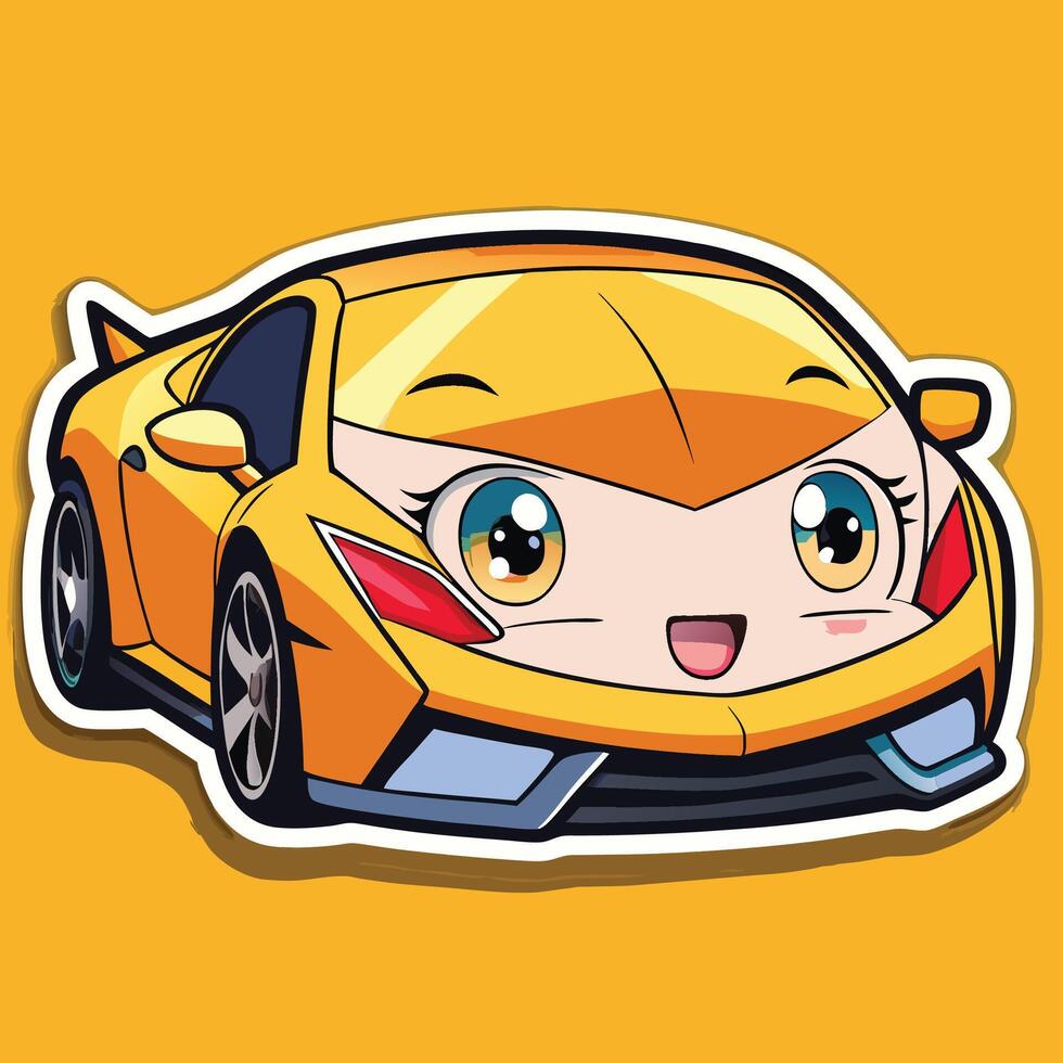 a cartoon car sticker with a yellow face vector