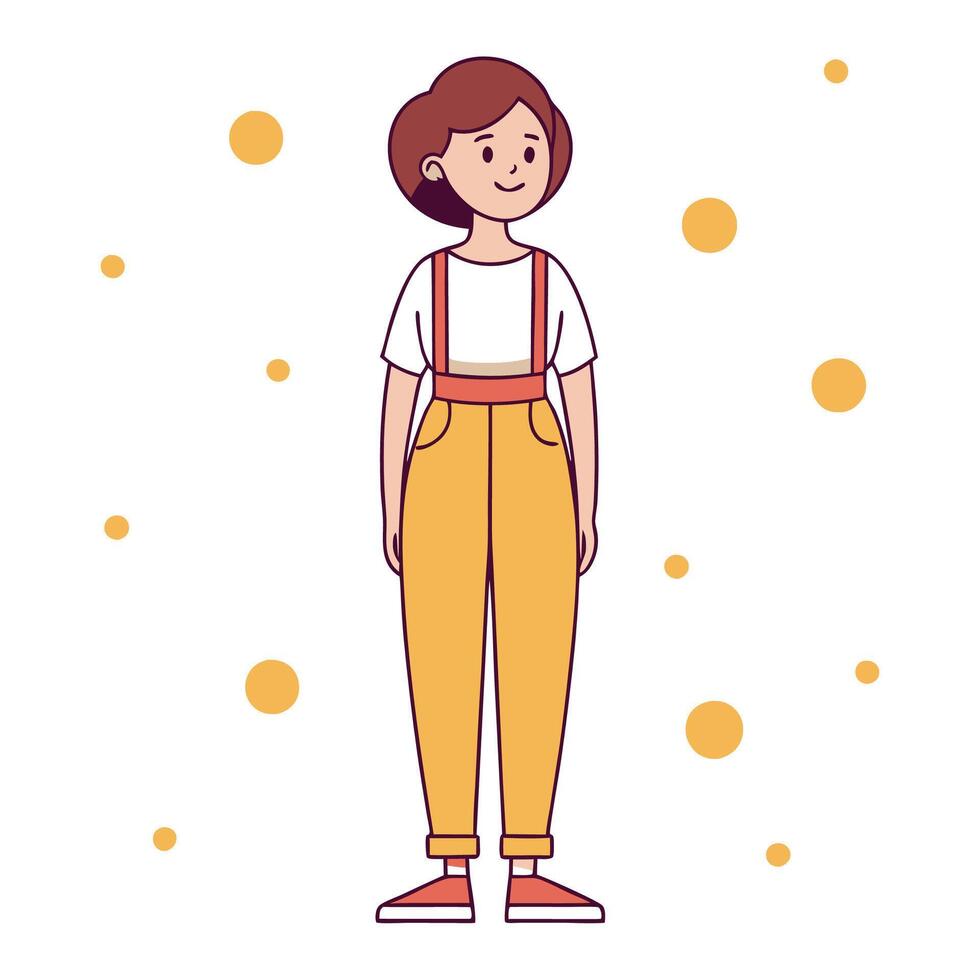 a girl in overalls standing with her hands on her hips vector