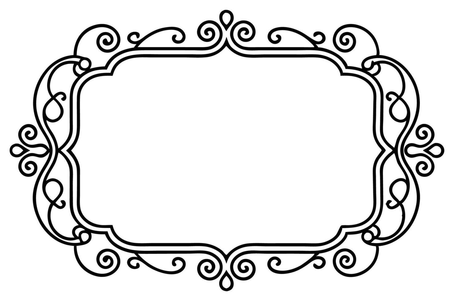a black and white drawing of a frame with a scroll vector