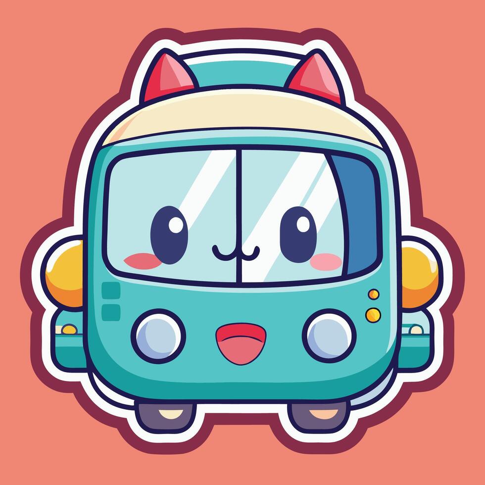a cute cartoon bus with eyes and ears vector