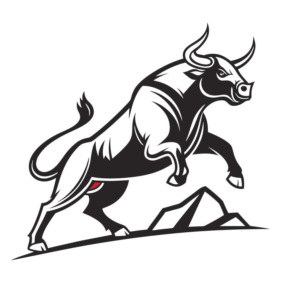 bull running on rock, illustration vector
