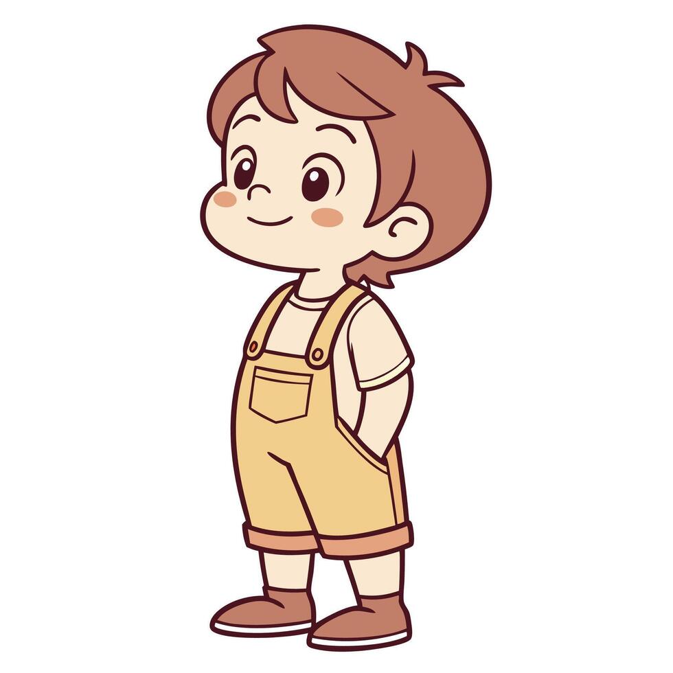 a cartoon boy in overalls standing with his hands on his hips vector