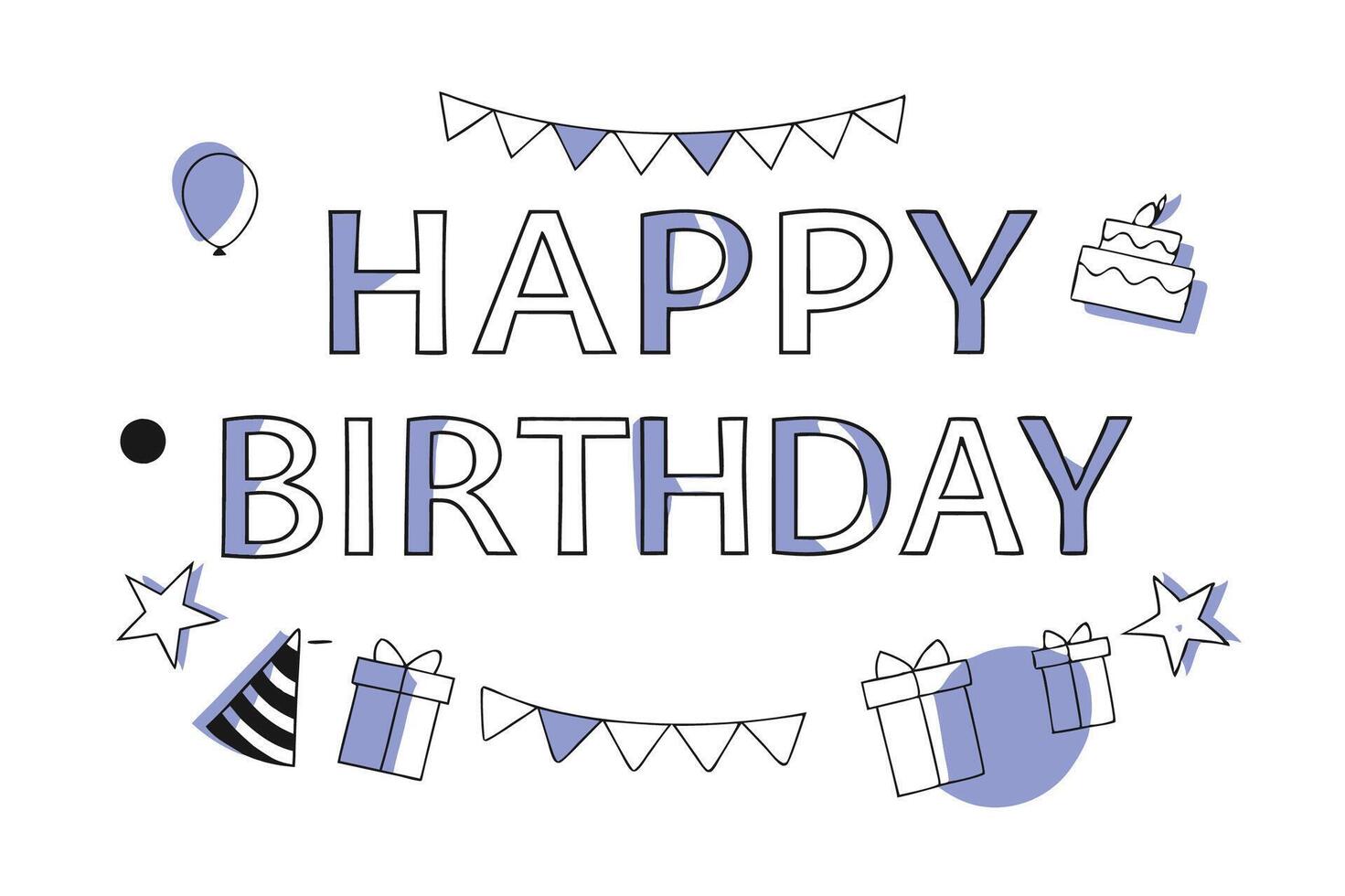 happy birthday card with blue and purple elements vector