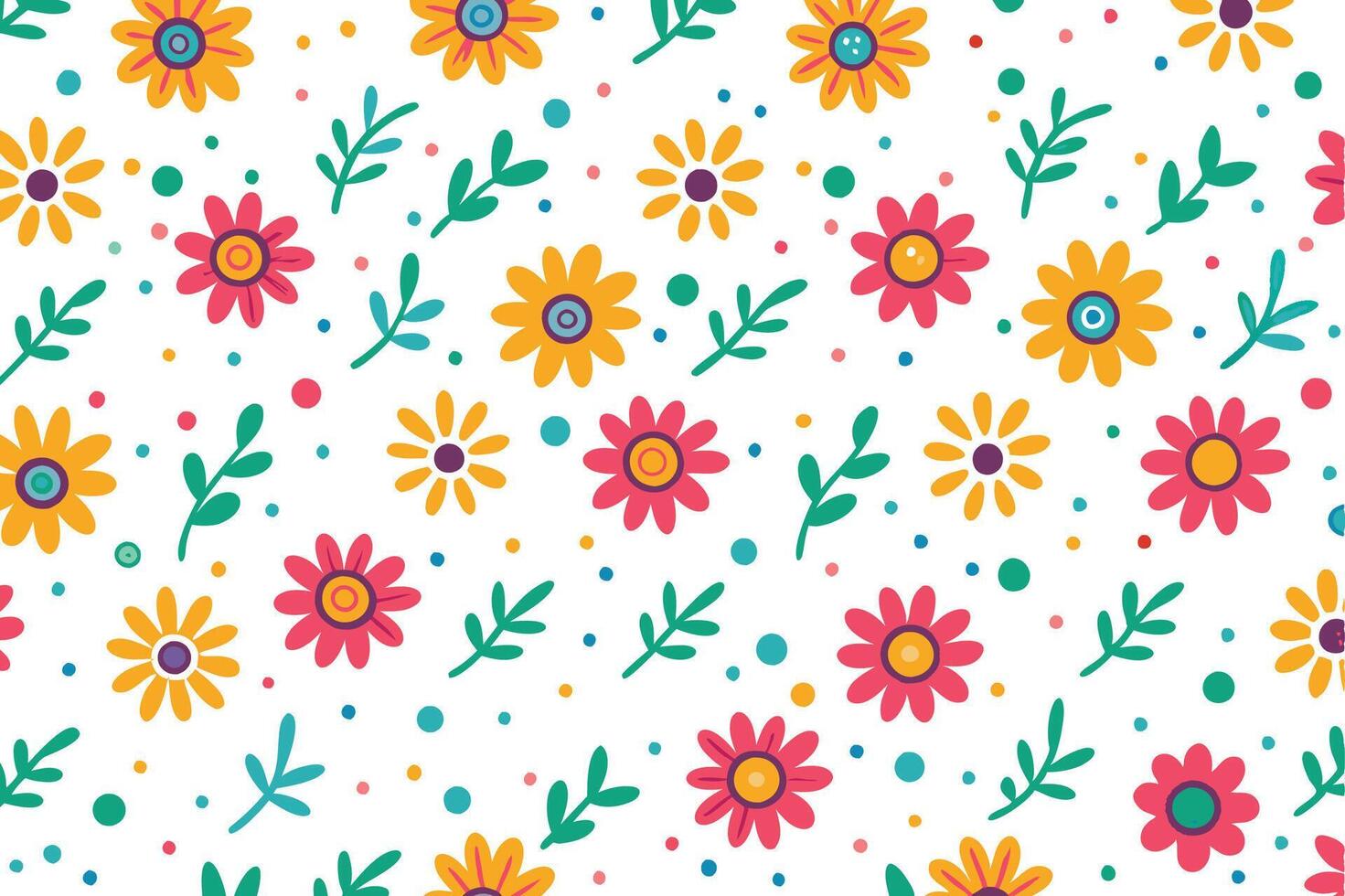 a colorful floral pattern with small flowers and leaves vector