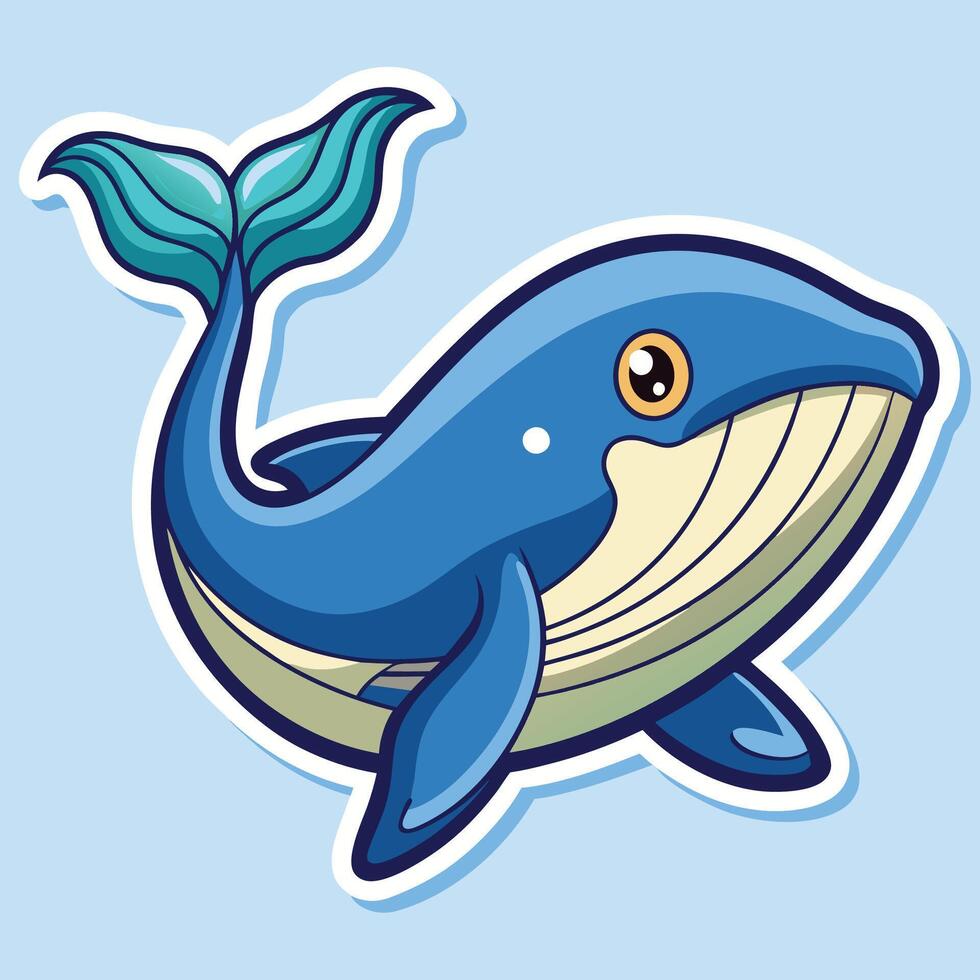 a blue whale sticker with a green tail vector