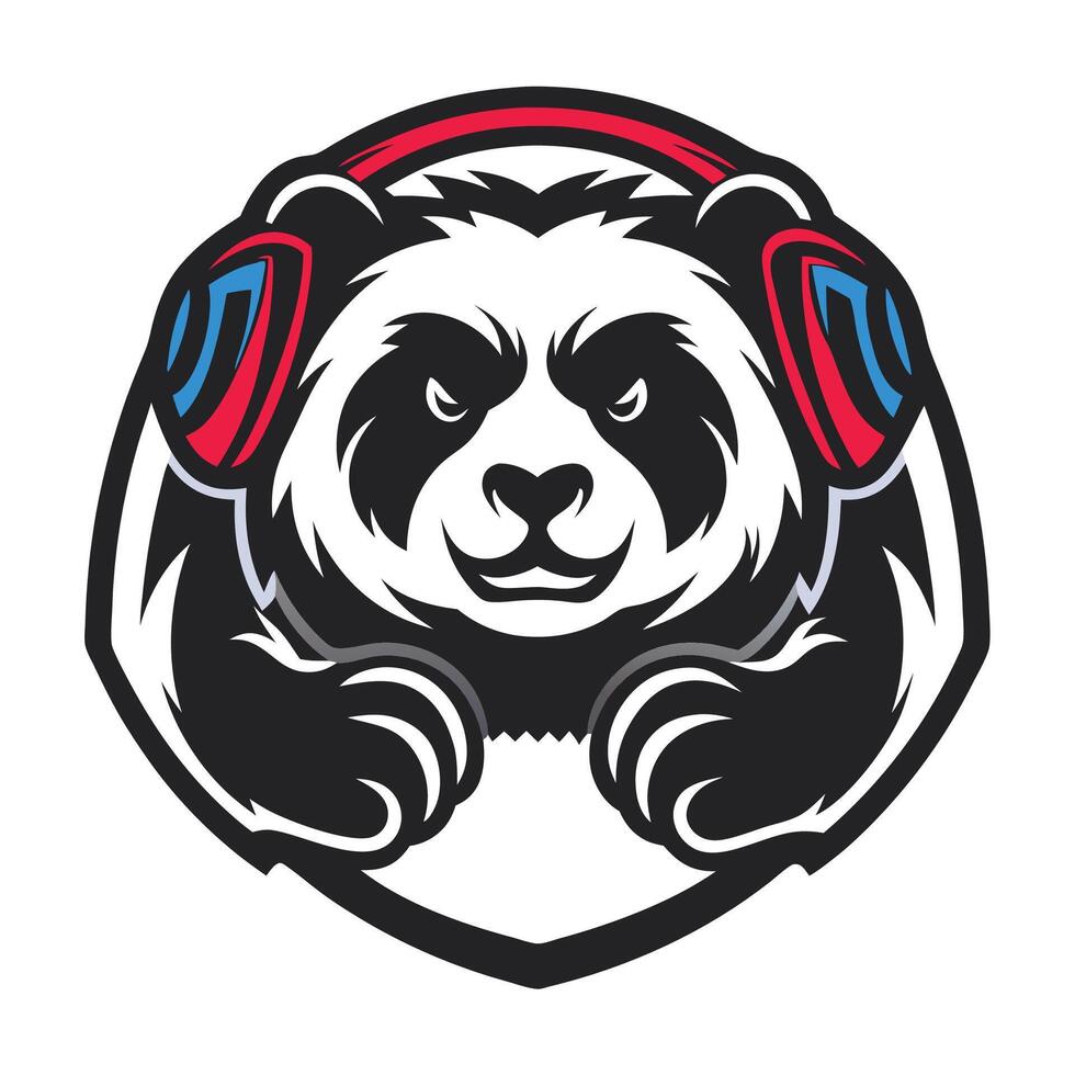 a panda wearing headphones in a shield vector