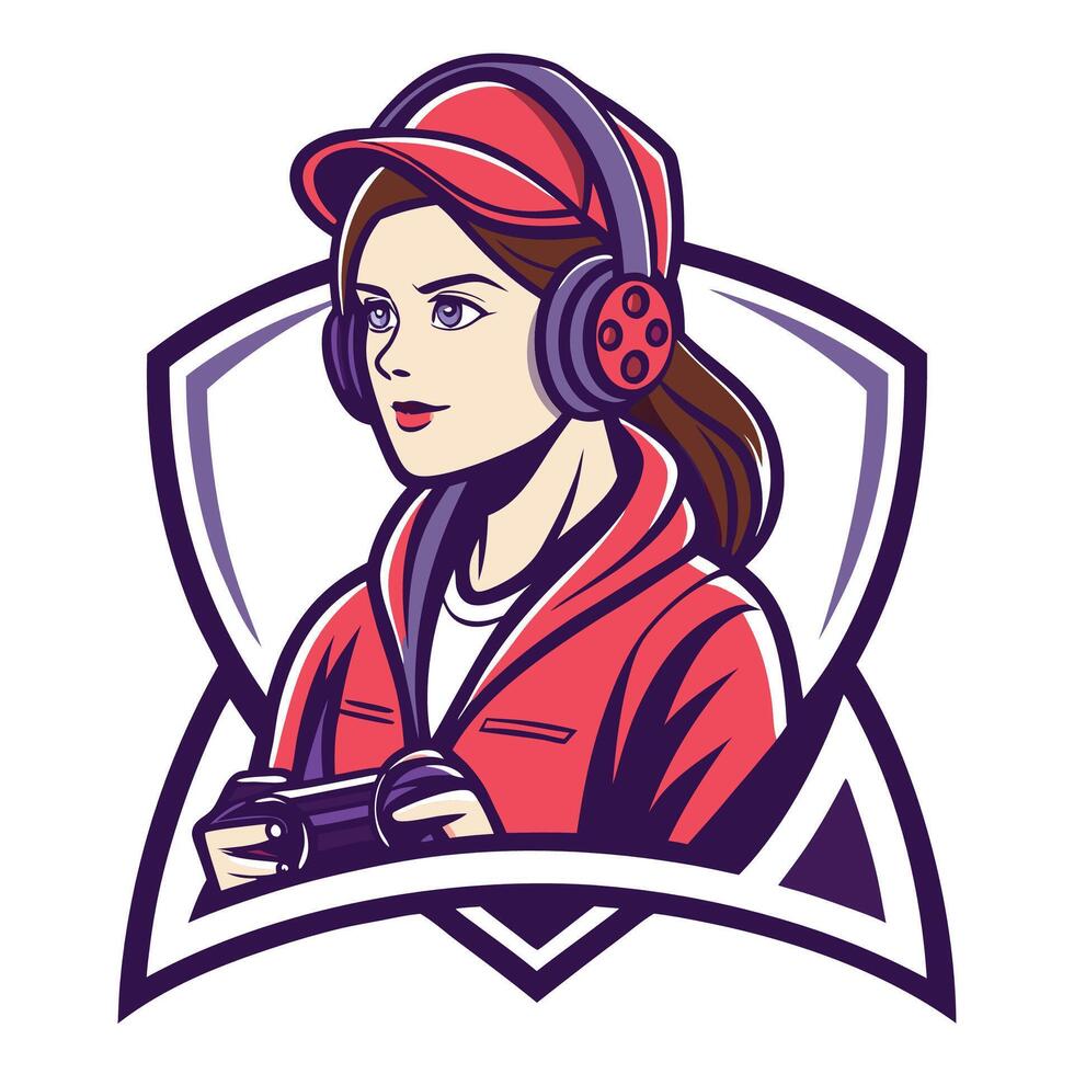 a woman wearing headphones and holding a controller vector
