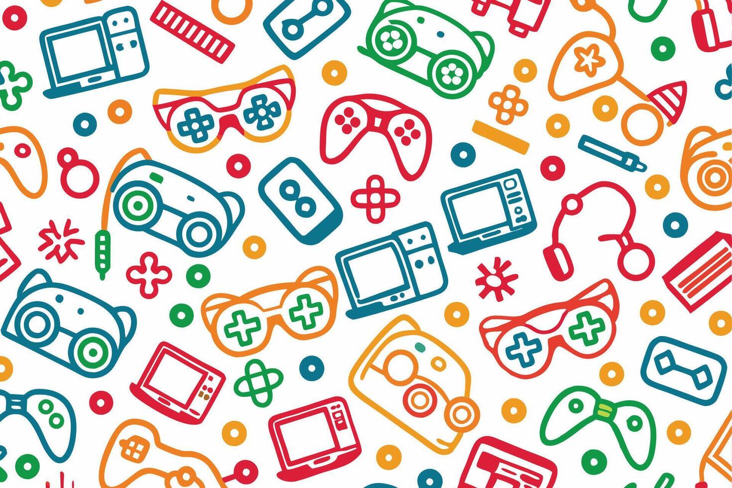 a colorful pattern with various game items vector