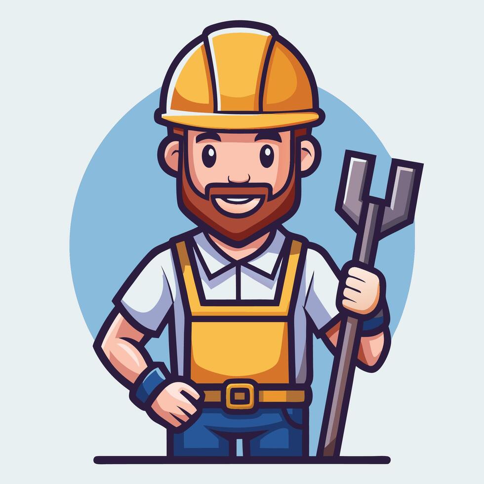 a cartoon man in a hard hat holding a pitchfork vector