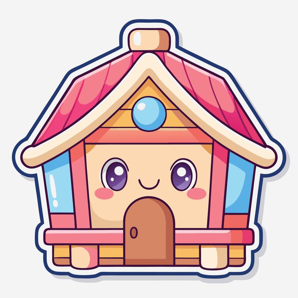 a cute house sticker with a pink roof vector