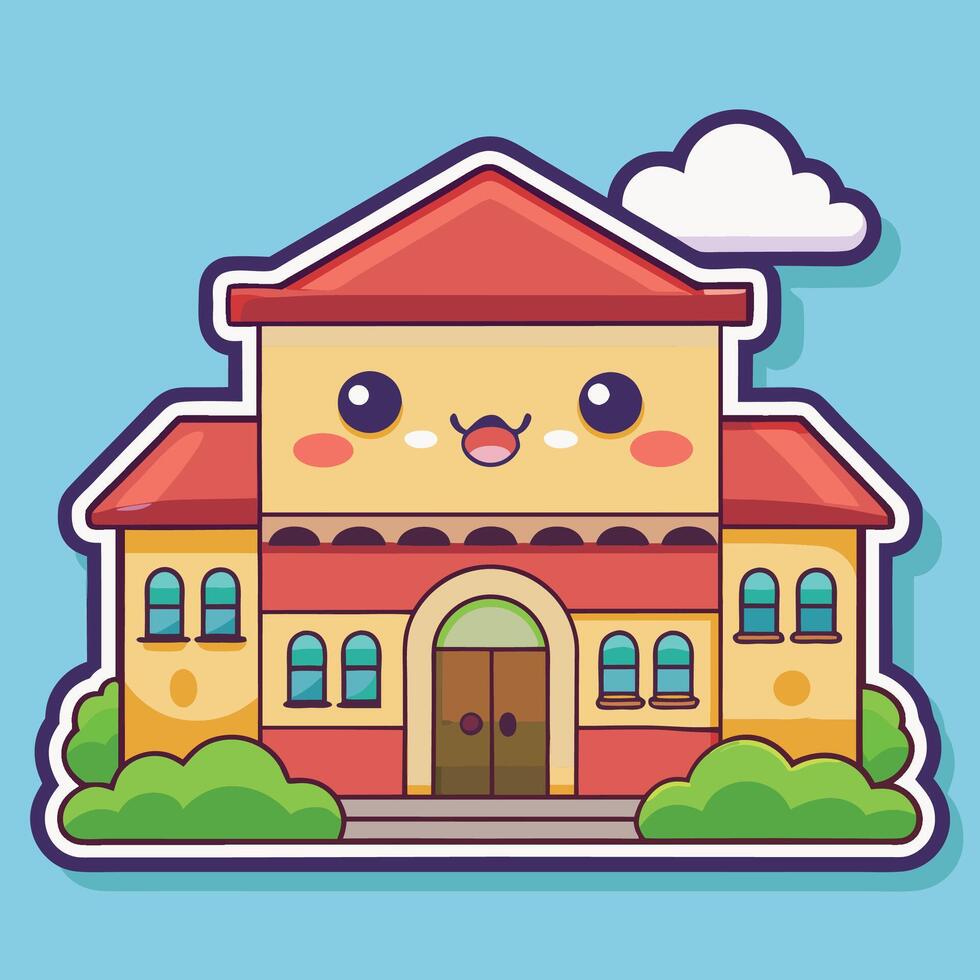 a cartoon house with a smiley face on it vector