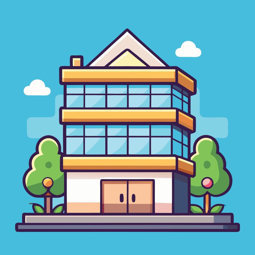 an illustration of a building with trees and bushes vector