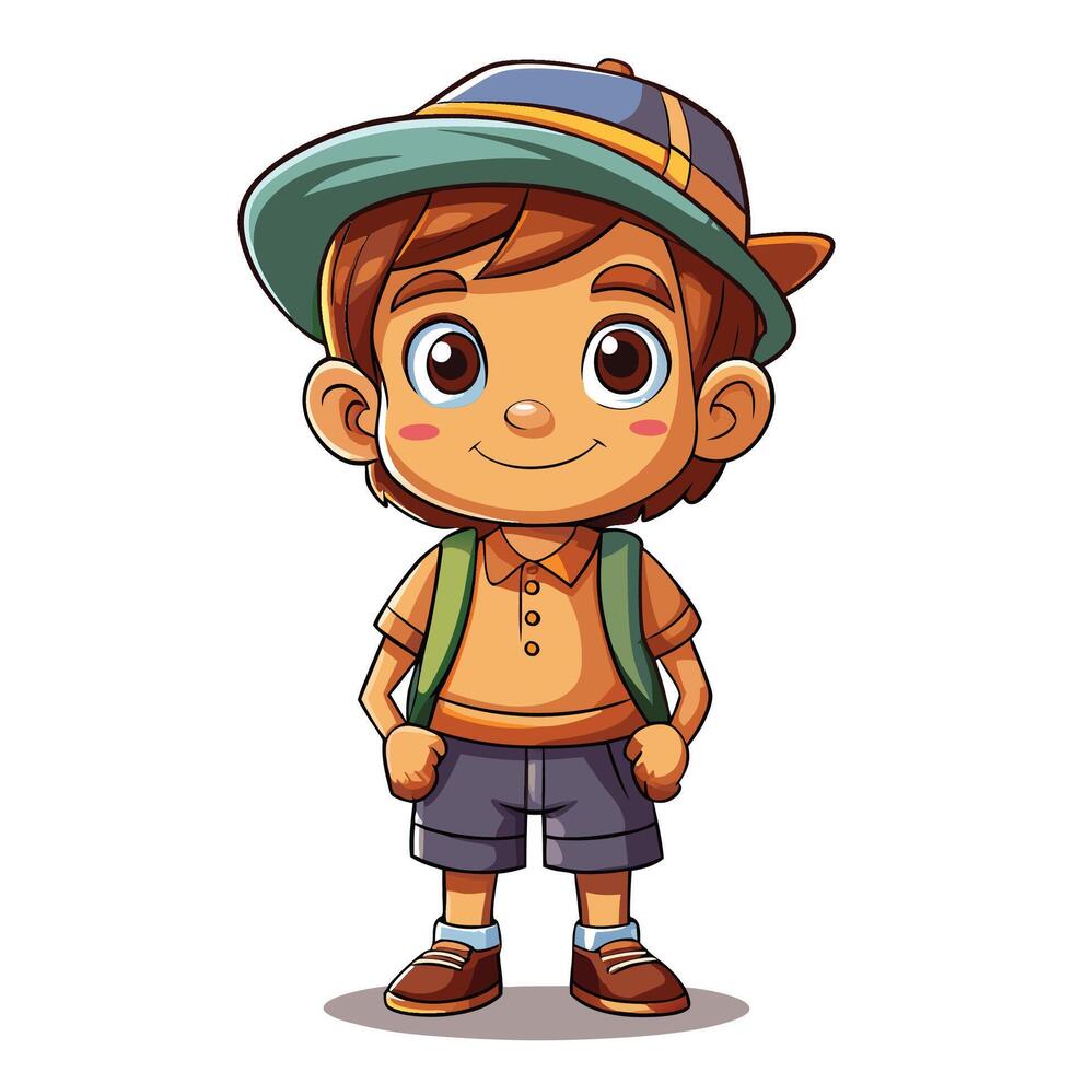 cartoon boy in a hat and shorts vector