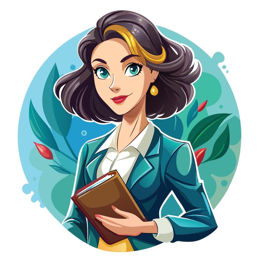 cartoon woman holding a book vector