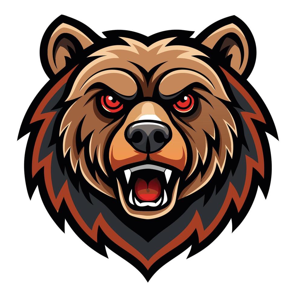 the head of a bear with red eyes and a big mouth vector