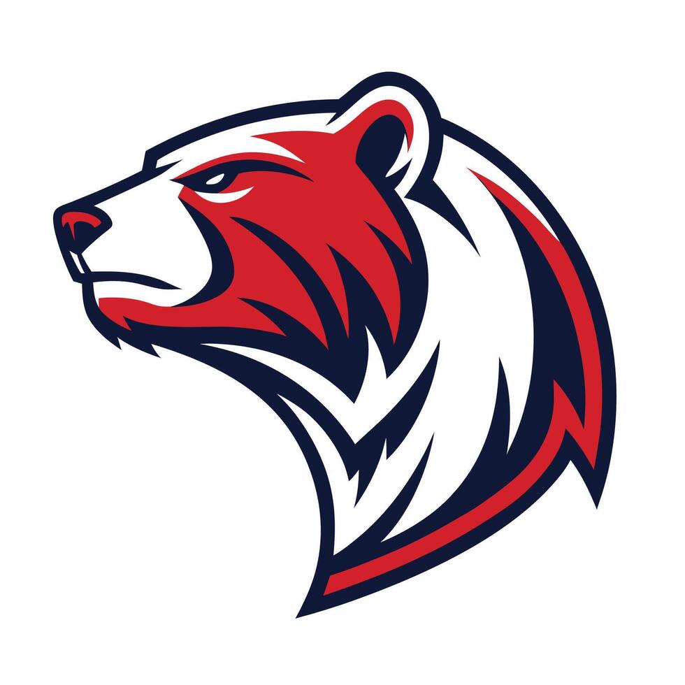 the head of a bear is shown in a red, white and blue color scheme vector