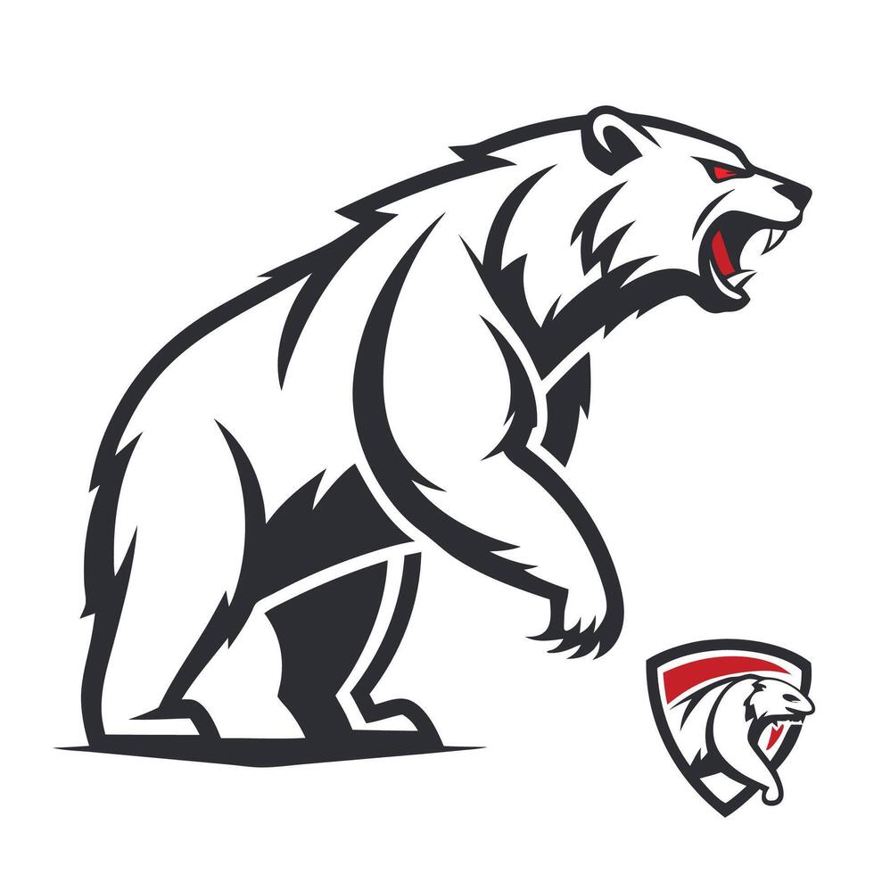 a bear logo with a red and white background vector