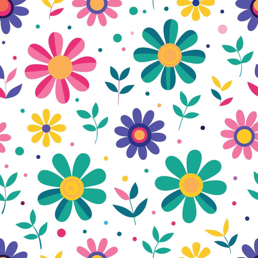 floral seamless pattern with colorful flowers and leaves vector