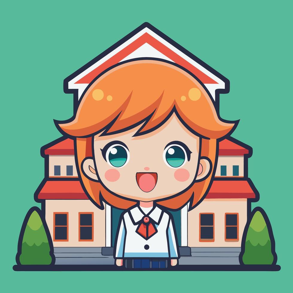 a cartoon girl in front of a school building vector